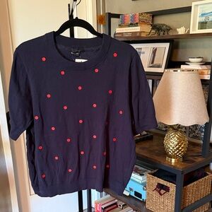 J. Crew Navy Sweater with Red Polka Dots